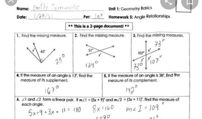 Unit 1 test geometry basics answer key