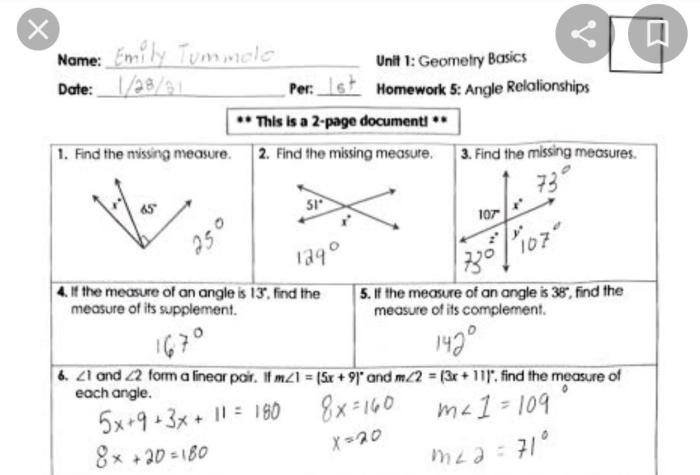 Unit 1 test geometry basics answer key