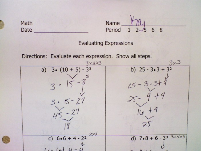 Homework 5 evaluating expressions answer key