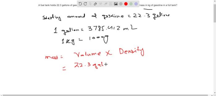 A particular brand of gasoline has a density of 0.737